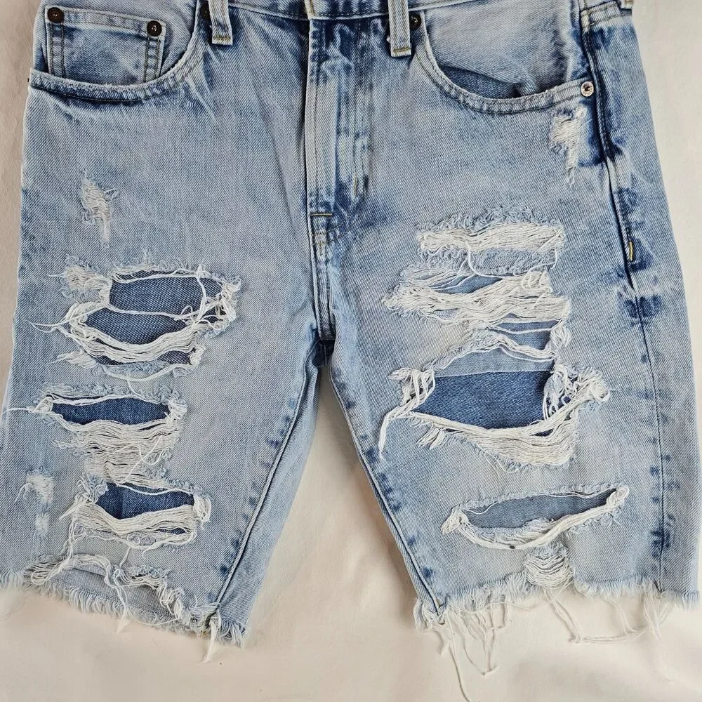 American Eagle Shorts Mens 28 Blue Denim Distressed Ripped Cutoff Jean Grunge